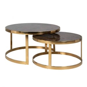 9454 - Coffee table Conrad set of 2 round with faux brown marble