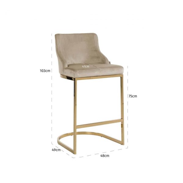 S4460 FR KHAKI VELVET - Bar stool Bolton Khaki velvet / gold Fire Retardant