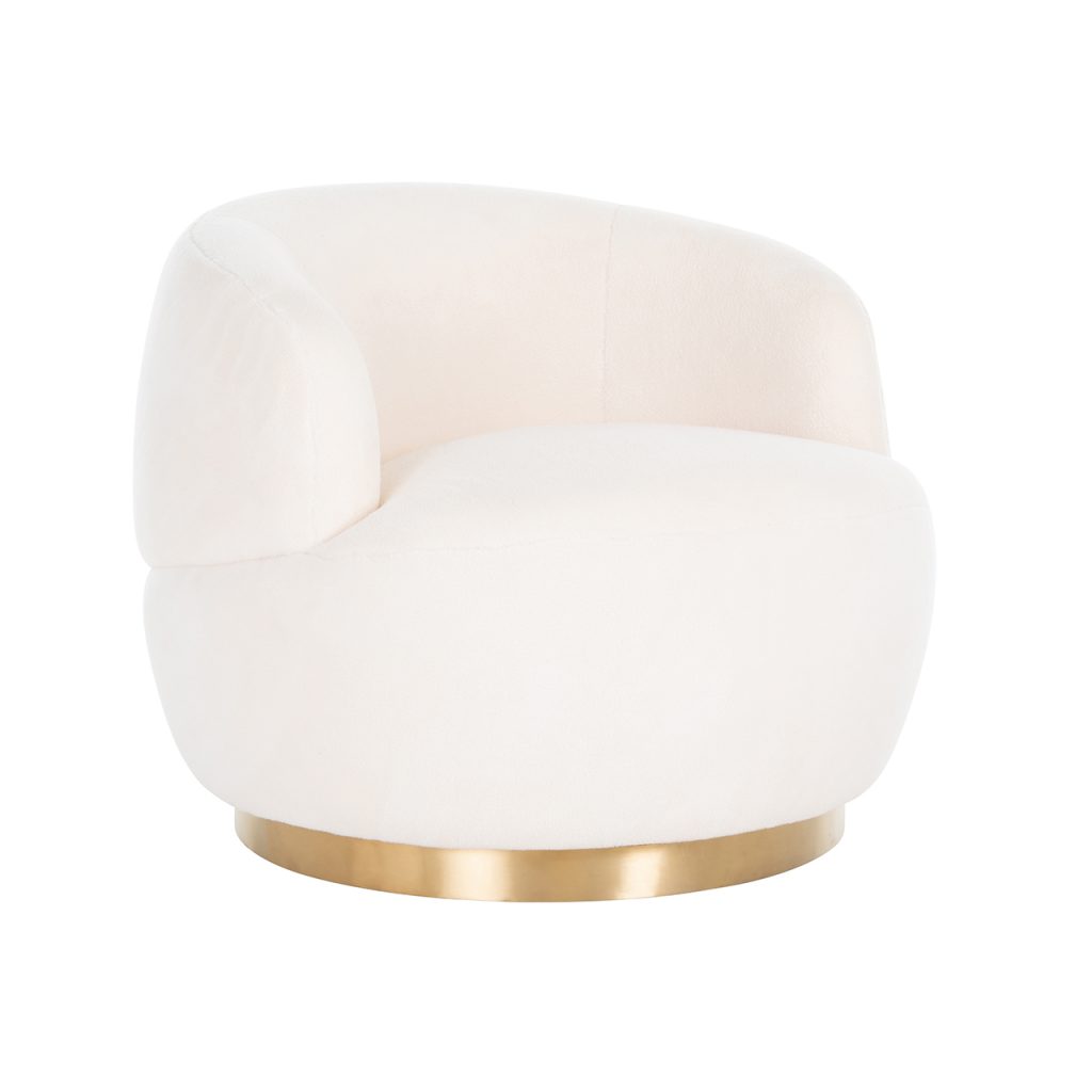 S4489 WHITE - Swivel easy chair Teddy White Faux sheep / Brushed gold