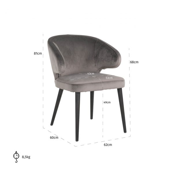S4497 STONE VELVET - Chair Indigo Stone velvet