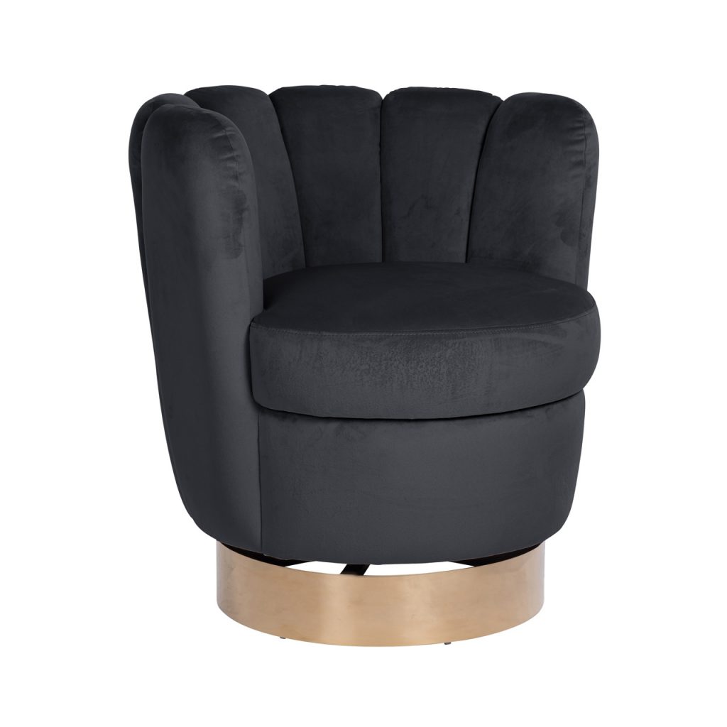 S4498 ANTRACIET VELVET - Swifel chair Calista Antraciet velvet / gold